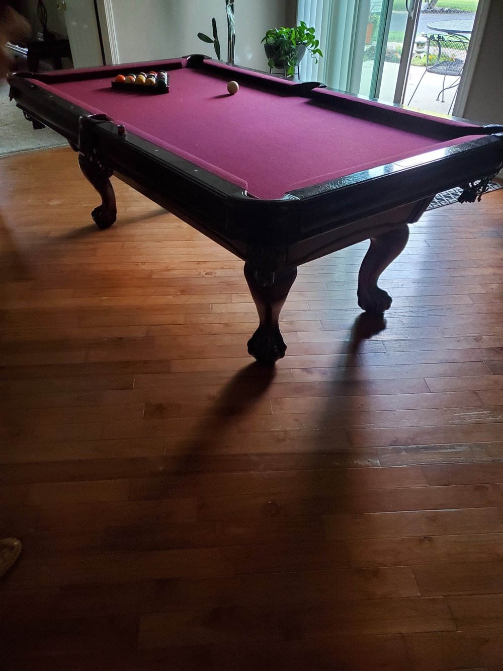 Classic Home Pool Table with Burgundy Felt